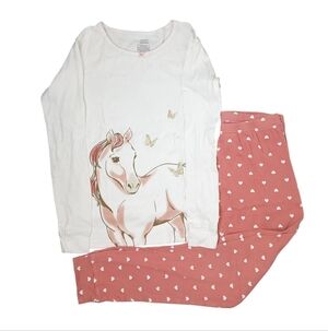 Carter's White and Pink Horse Pajama Set Of Long Sleeve Top & Pants